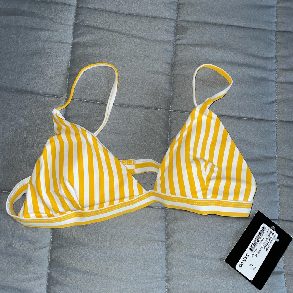 Yellow striped bikini top